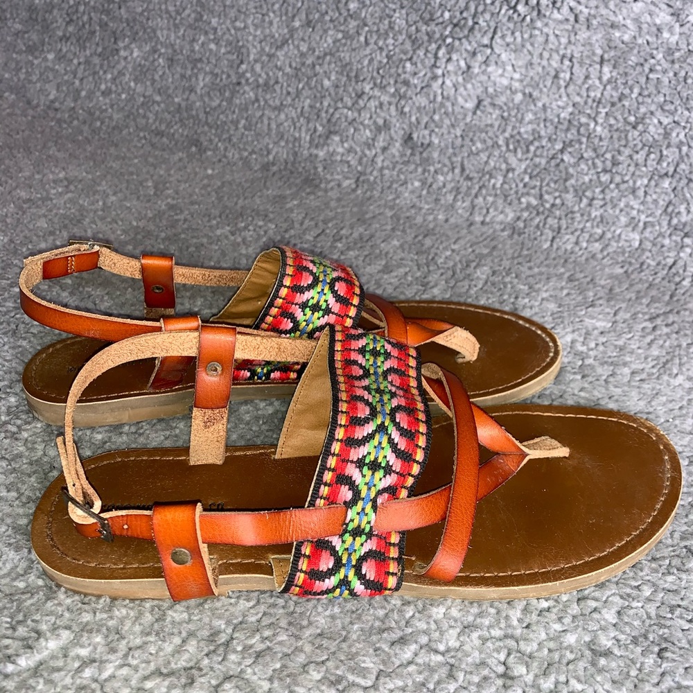 Tan Sandals with Colorful Aztec Print